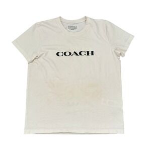 Coach Mens Logo Graphic T-Shirt Cream Off White Cotton Tee C6786 Size Medium